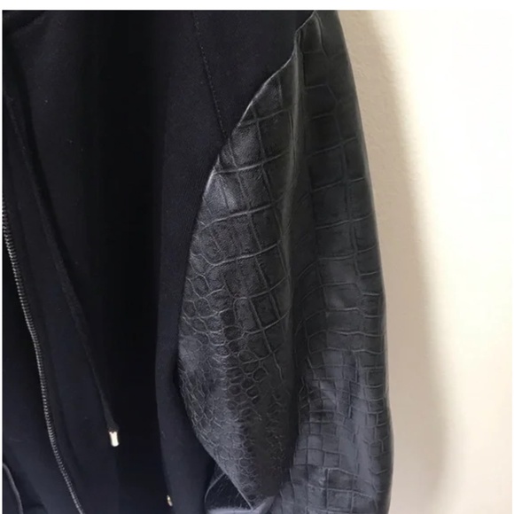 Versace Collection Hoodie Jacket Leather Cotton Sleeves Zip Up Hood Coat Logo MS - Picture 14 of 16
